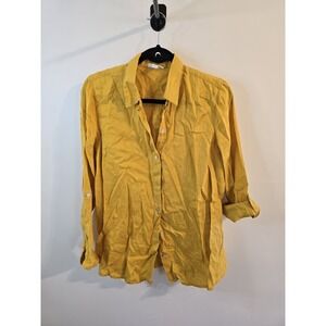 J Jill Love Linen Yellow Long Sleeve SM Elevated Staple Old Money Quiet Luxury